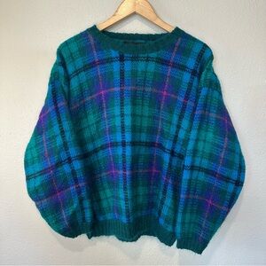 Vintage Paul Harris Plaid Green and Blue Sweater